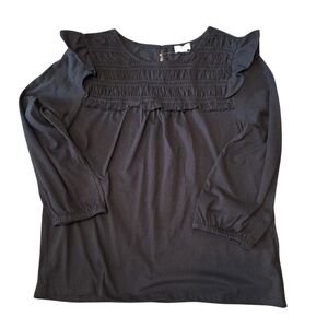 J. Crew Long-Sleeve Smocked Flutter Sleeve Top, Black Size Medium